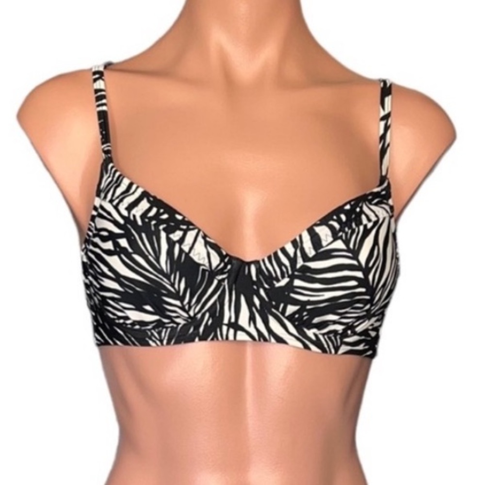 Athleta Black and White Print Bikini Top - Underwire Padded Size 36 B/C